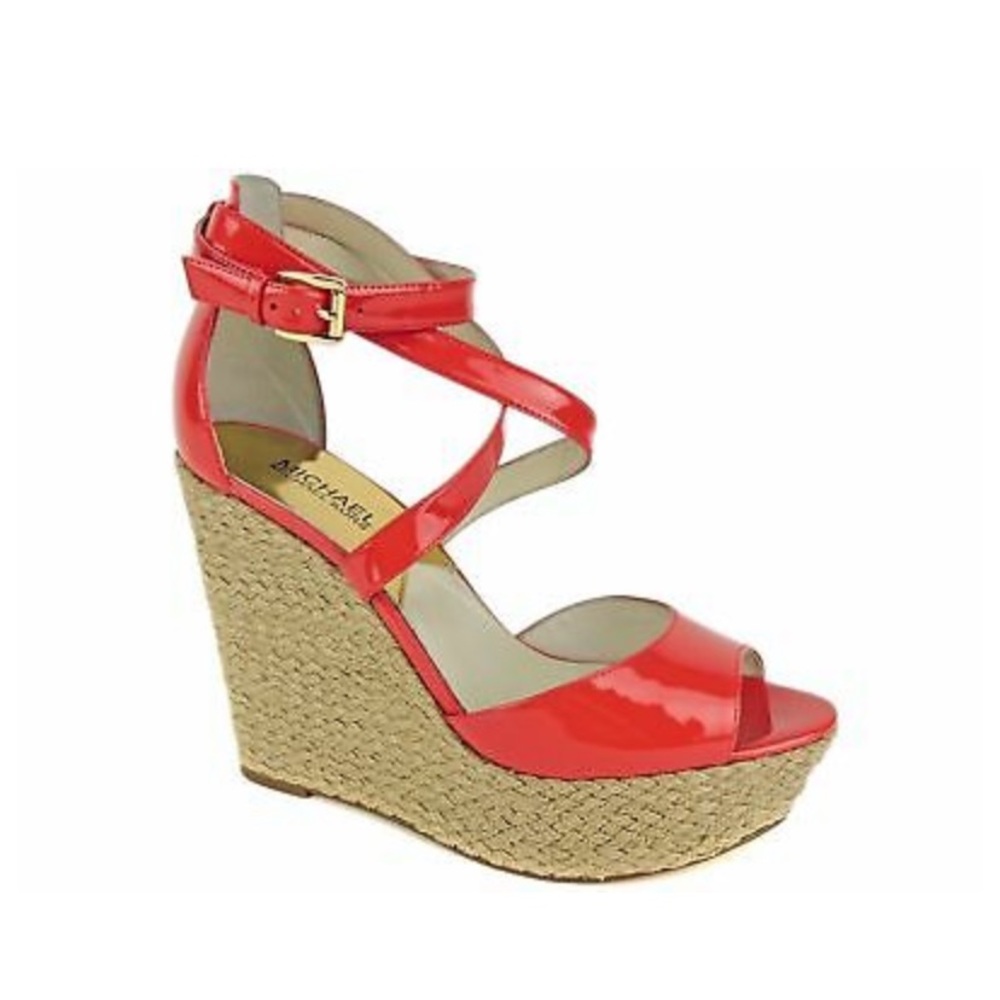 Michael Kors Women's Gabriella Platform Wedge Patent Watermelon 🍉